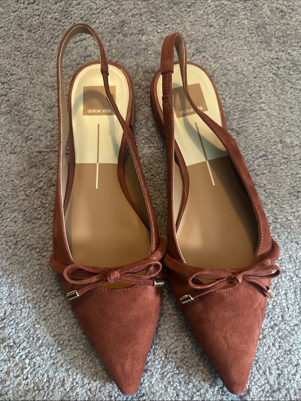 Dolce Vita Women's Rust Suede Pointed Toe Slingback Flats with Bow